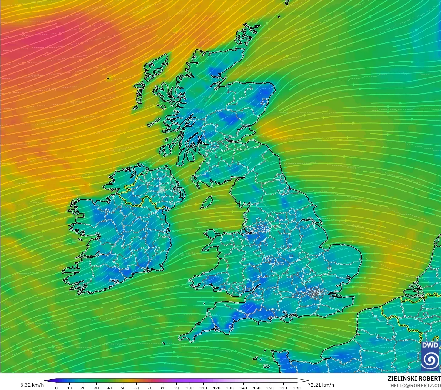 ICON modelo - Reino Unido, Vento a 10 m
