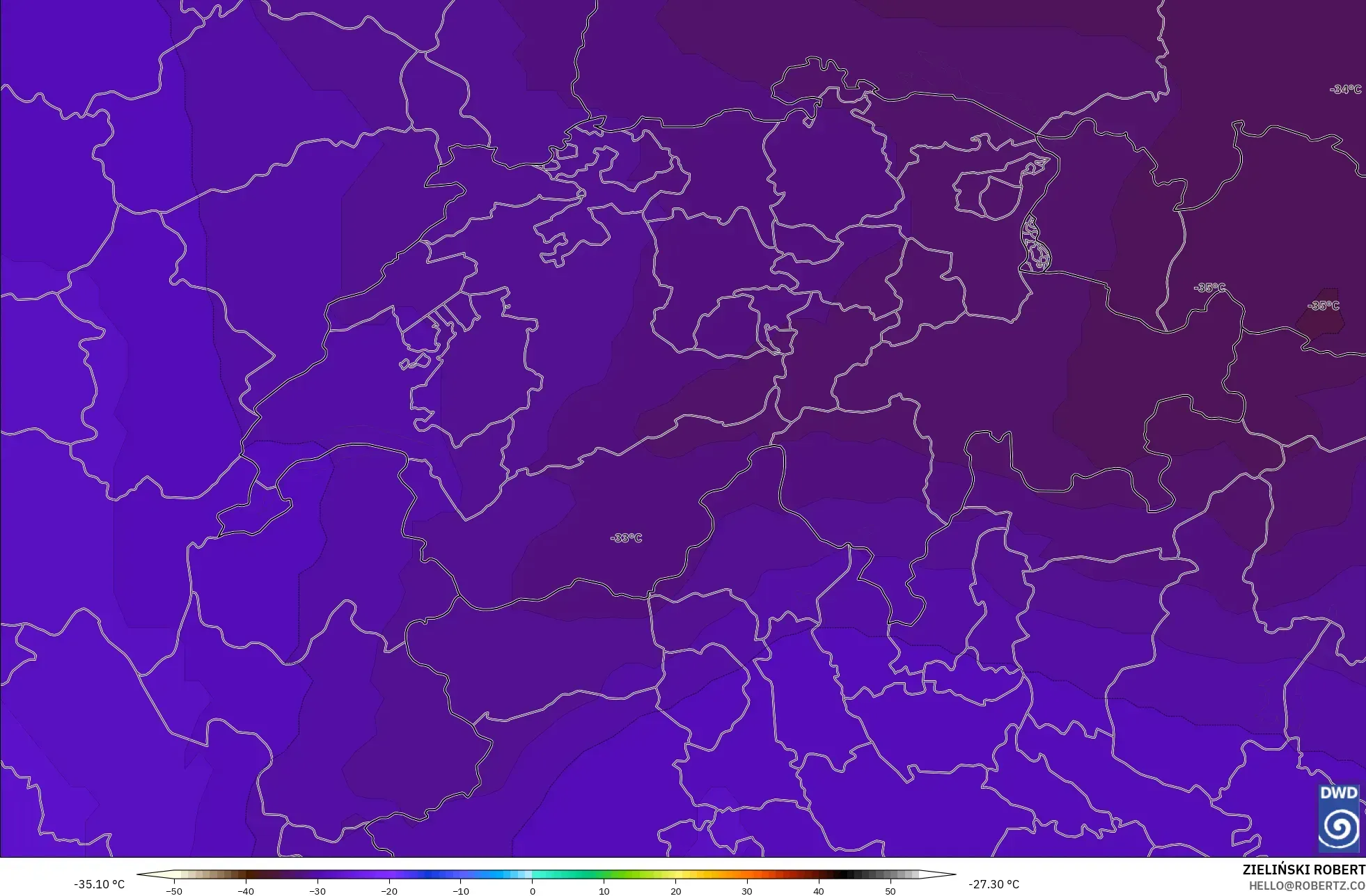 ICON modelo - Suíça, Temperatura a 500 hPa