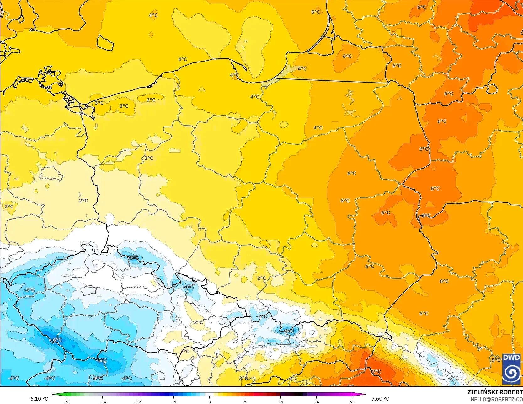 ICON modelo - Polônia, Anomalia de temperatura a 850 hPa