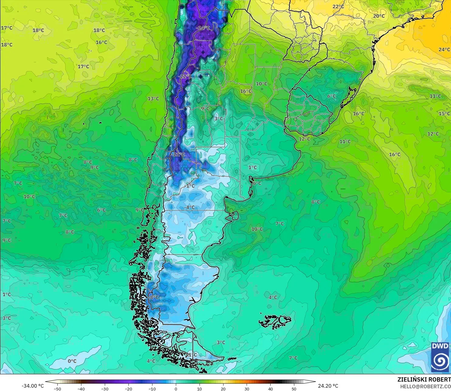 ICON modelo - Argentina, Ponto de orvalho a 2 m