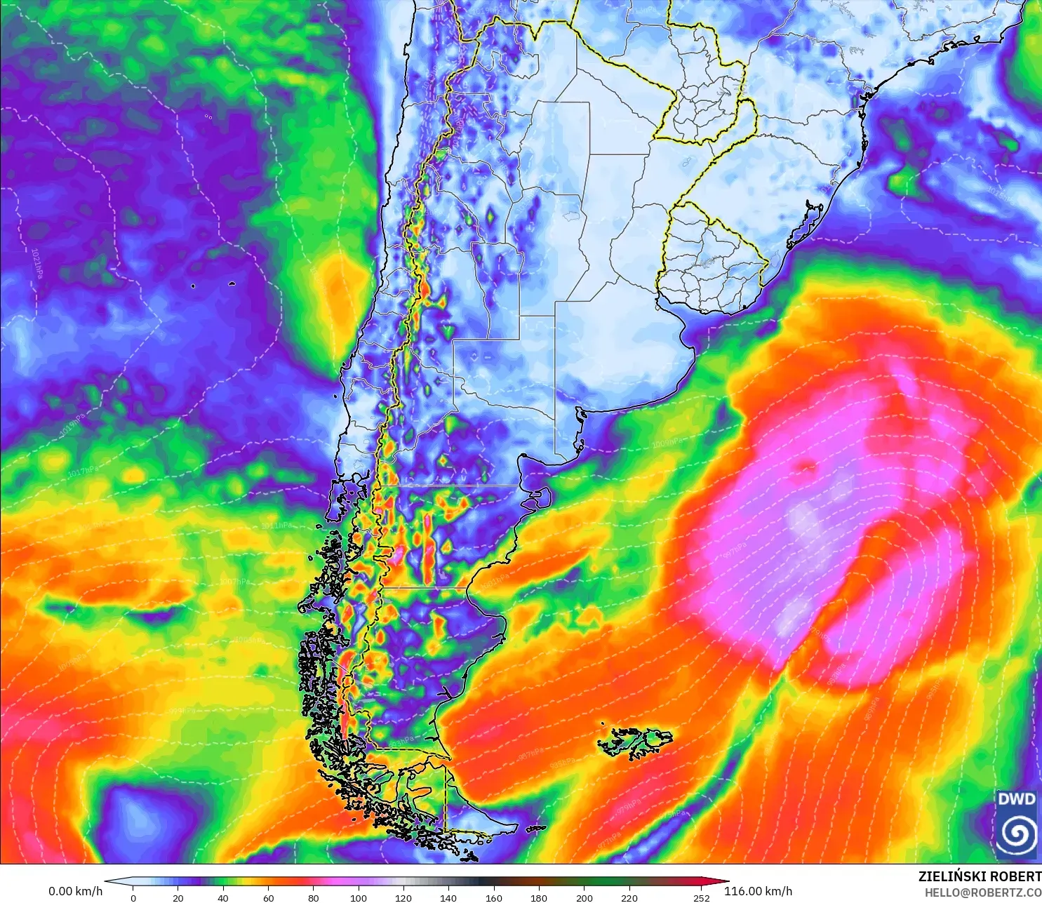 ICON modelo - Argentina, Rajadas de Vento Máximas