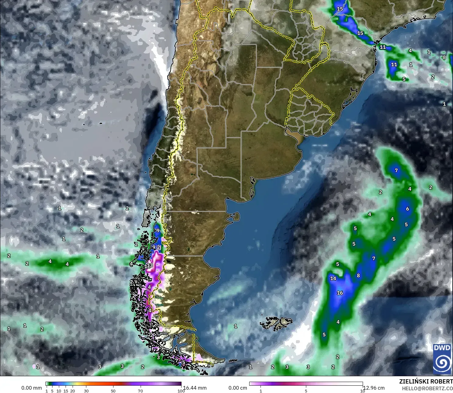 ICON modelo - Argentina, Precipitação, nuvens e pressão