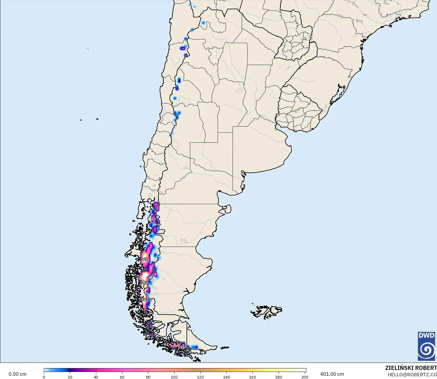 ICON modelo - Argentina, Profundidade da neve