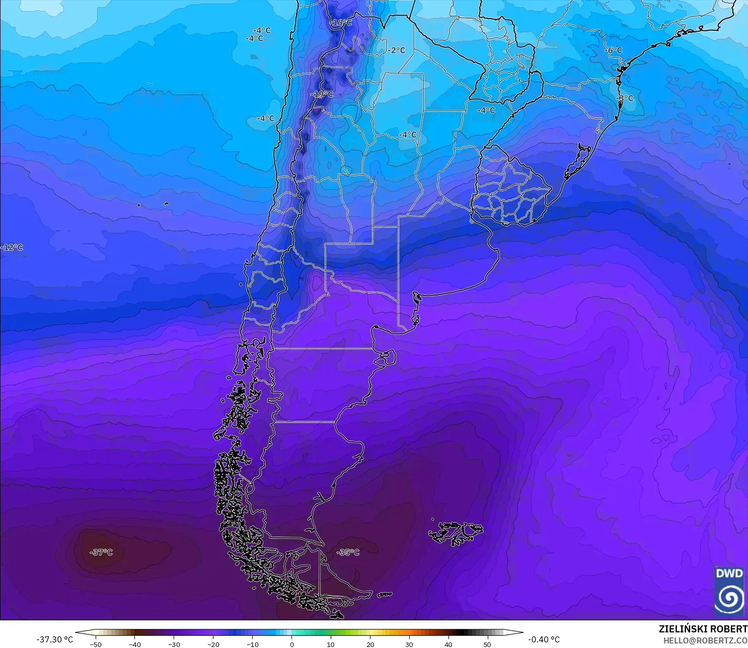 ICON modelo - Argentina, Temperatura a 500 hPa
