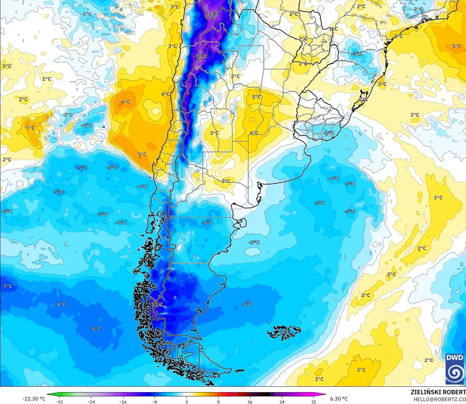 ICON modelo - Argentina, Anomalia de temperatura a 850 hPa
