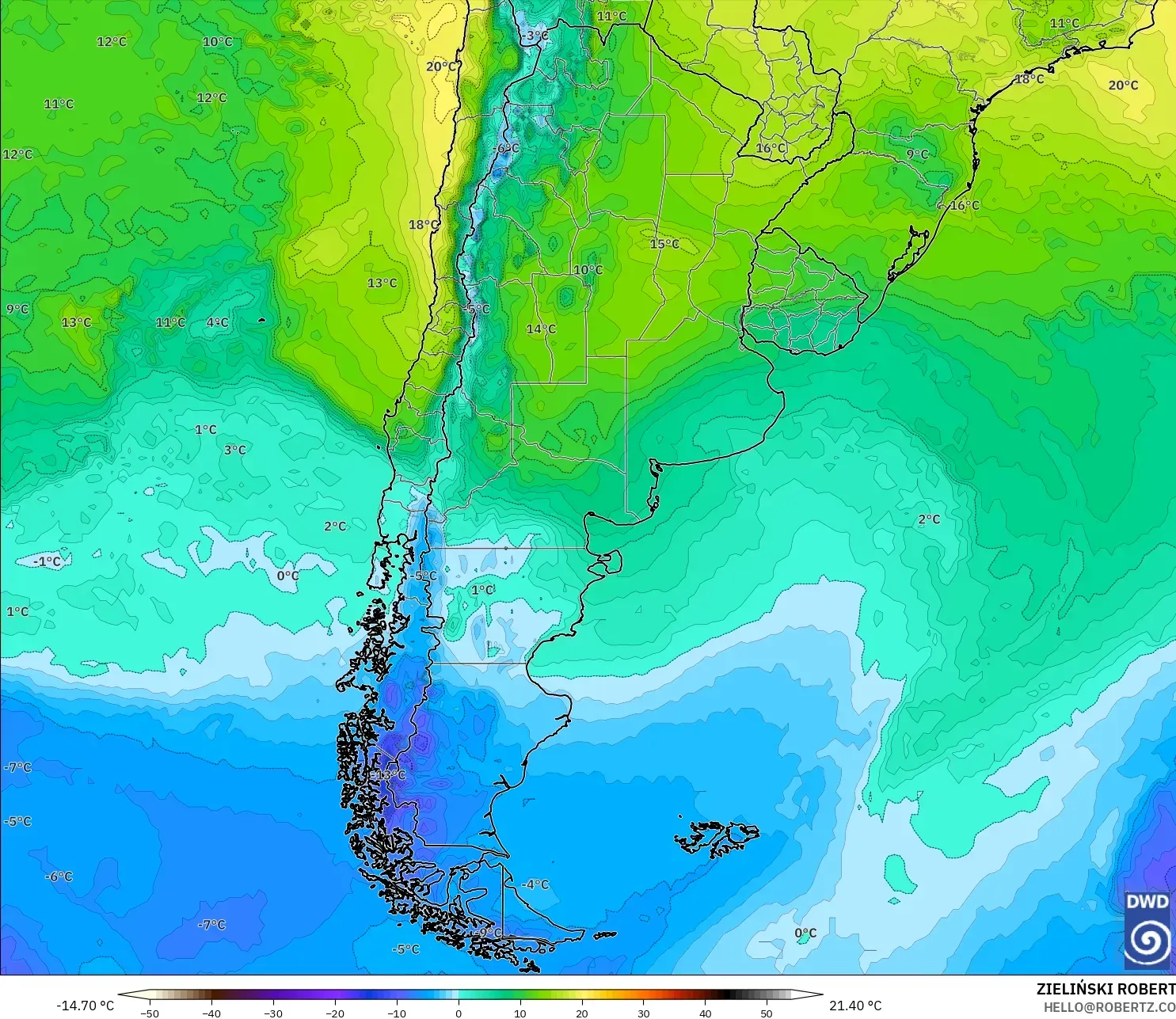 ICON modelo - Argentina, Temperatura a 850 hPa