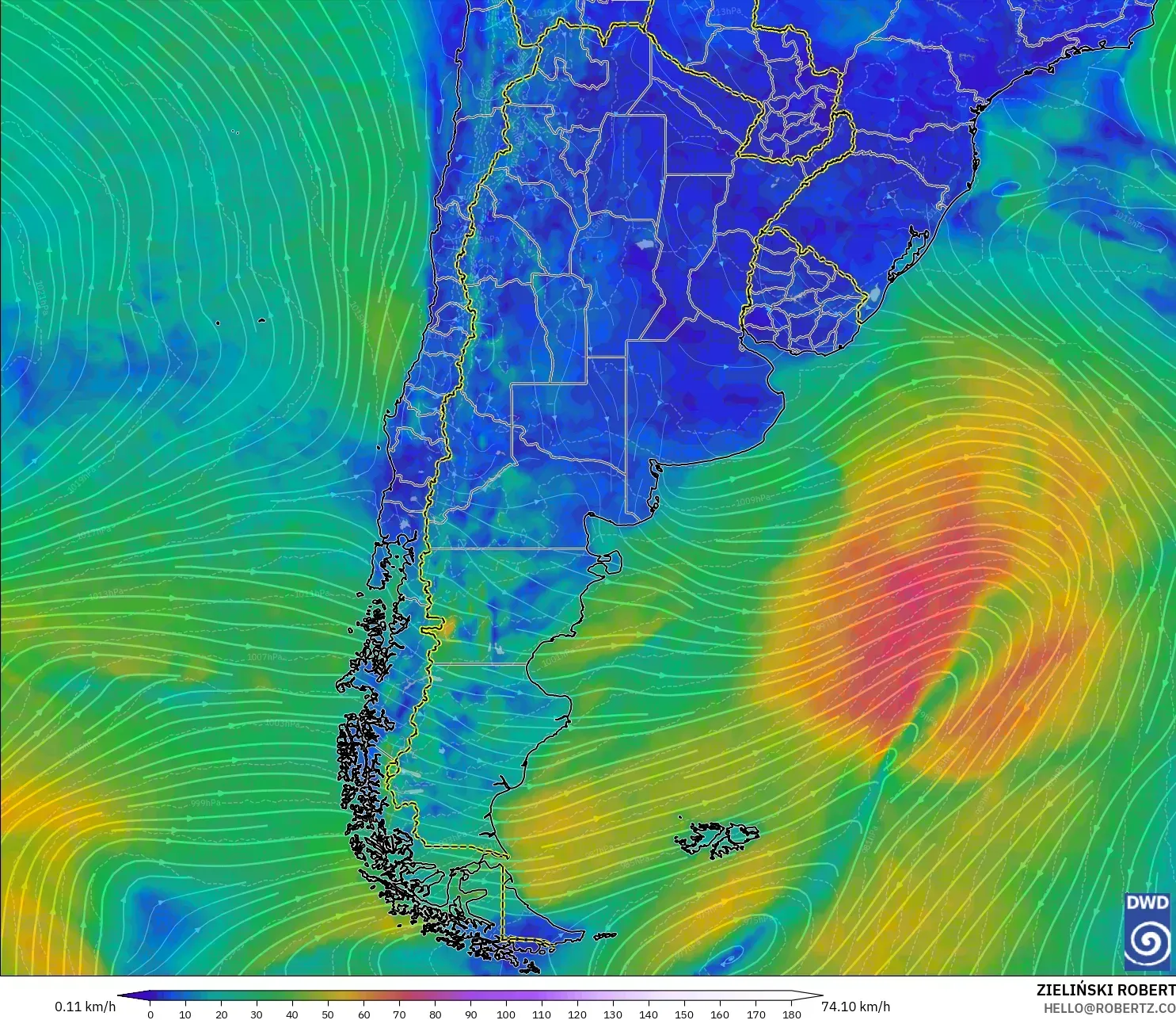ICON modelo - Argentina, Vento a 10 m