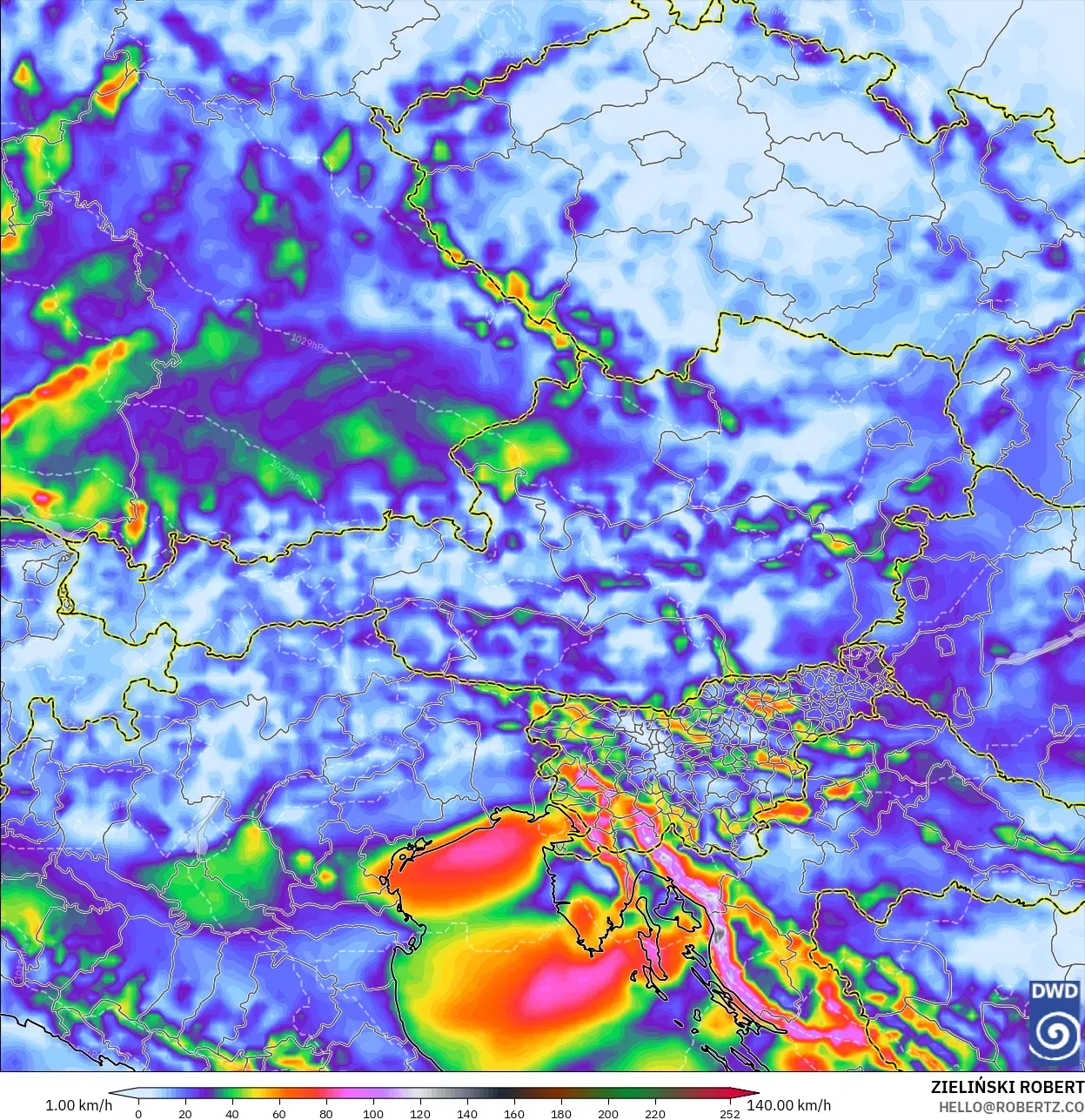 ICON modelo - Áustria, Rajadas de Vento Máximas