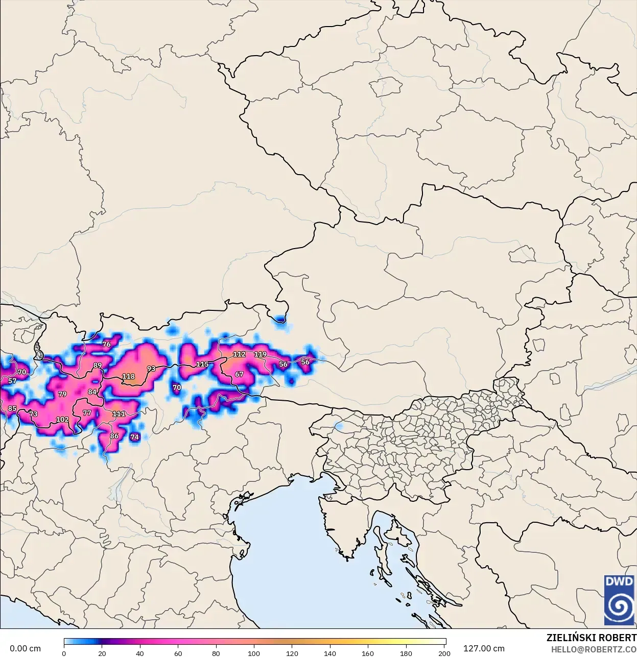 ICON modelo - Áustria, Profundidade da neve