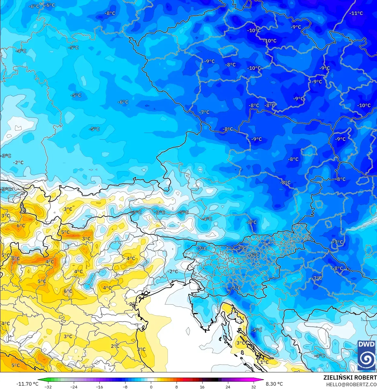 ICON modelo - Áustria, Anomalia de temperatura a 2 m