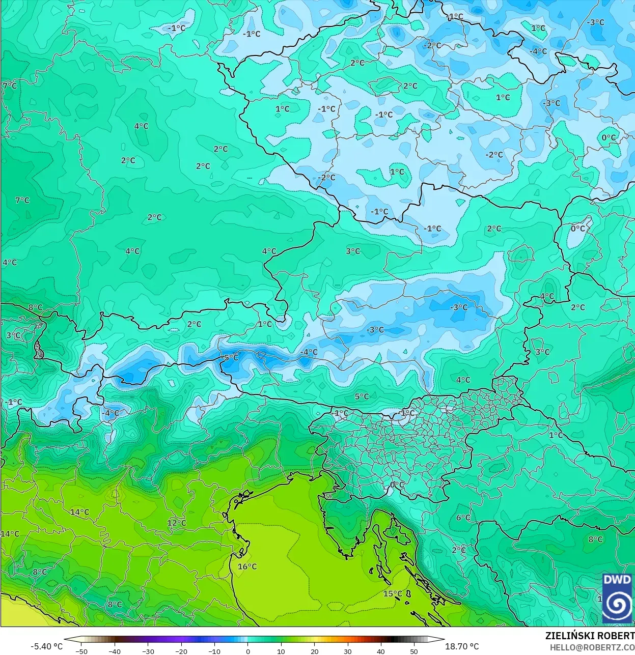 ICON modelo - Áustria, Temperatura a 2 m