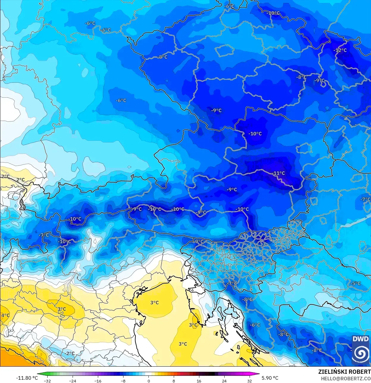 ICON modelo - Áustria, Anomalia de temperatura a 850 hPa