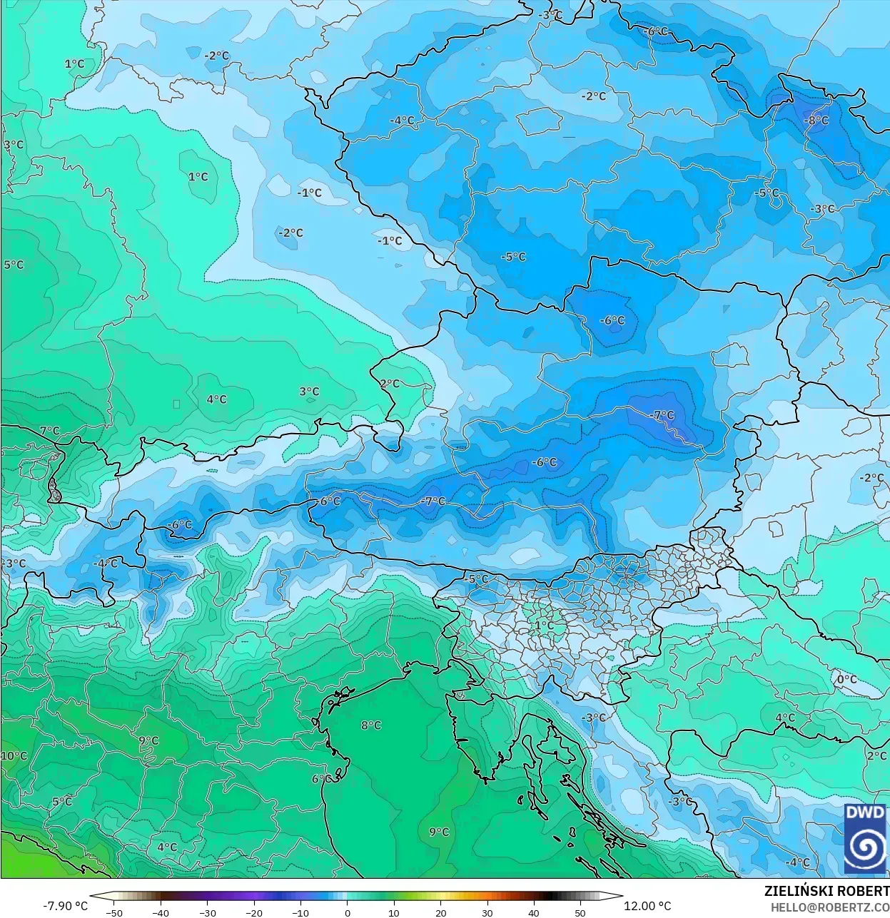 ICON modelo - Áustria, Temperatura a 850 hPa