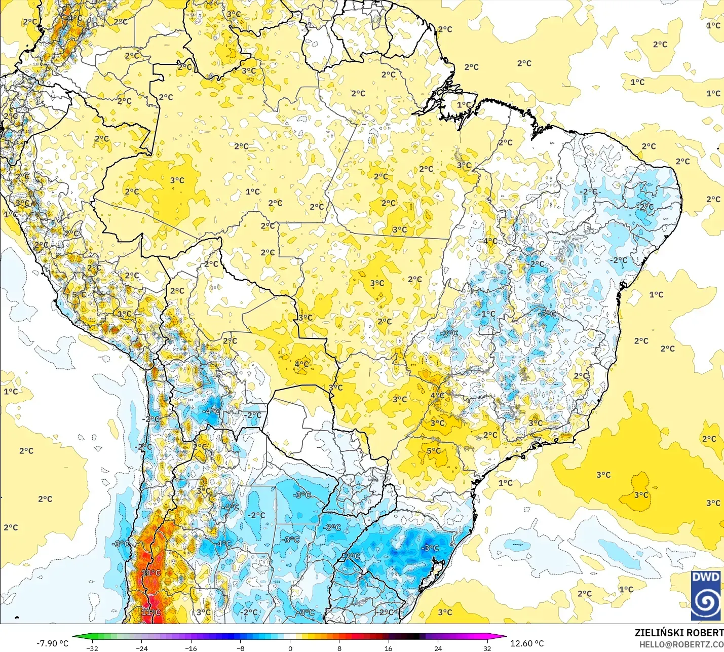 ICON modelo - Brasil, Anomalia de temperatura a 2 m