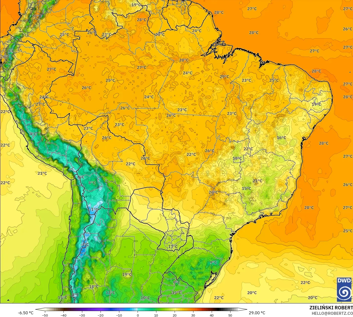 ICON modelo - Brasil, Temperatura a 2 m