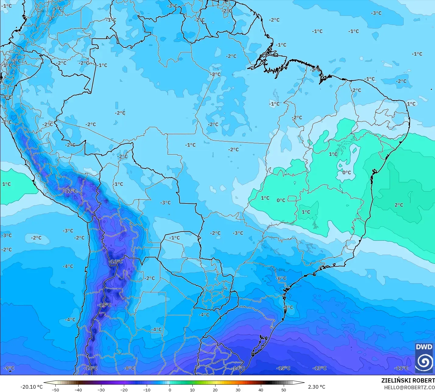 ICON modelo - Brasil, Temperatura a 500 hPa