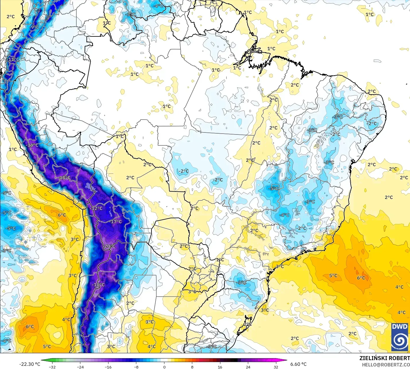 ICON modelo - Brasil, Anomalia de temperatura a 850 hPa