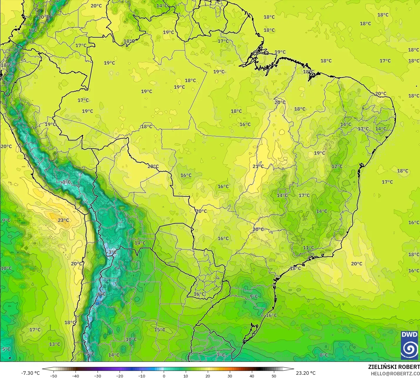 ICON modelo - Brasil, Temperatura a 850 hPa