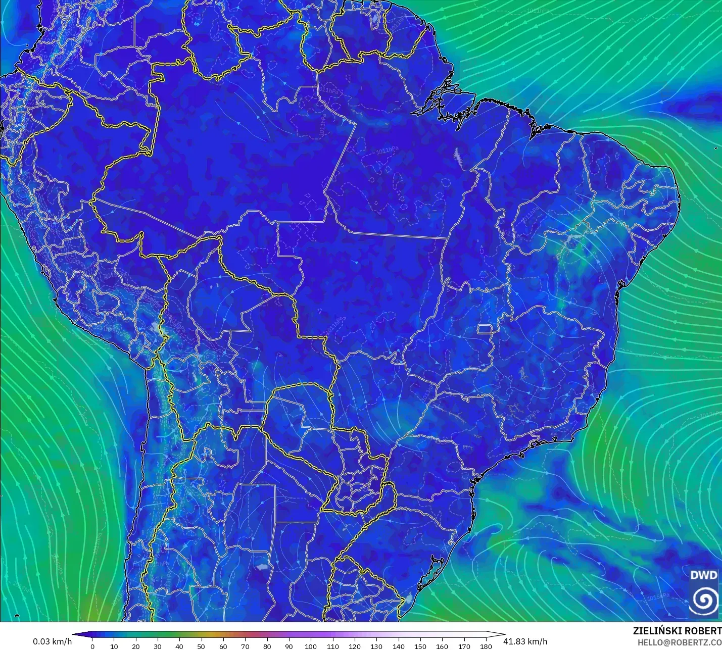 ICON modelo - Brasil, Vento a 10 m