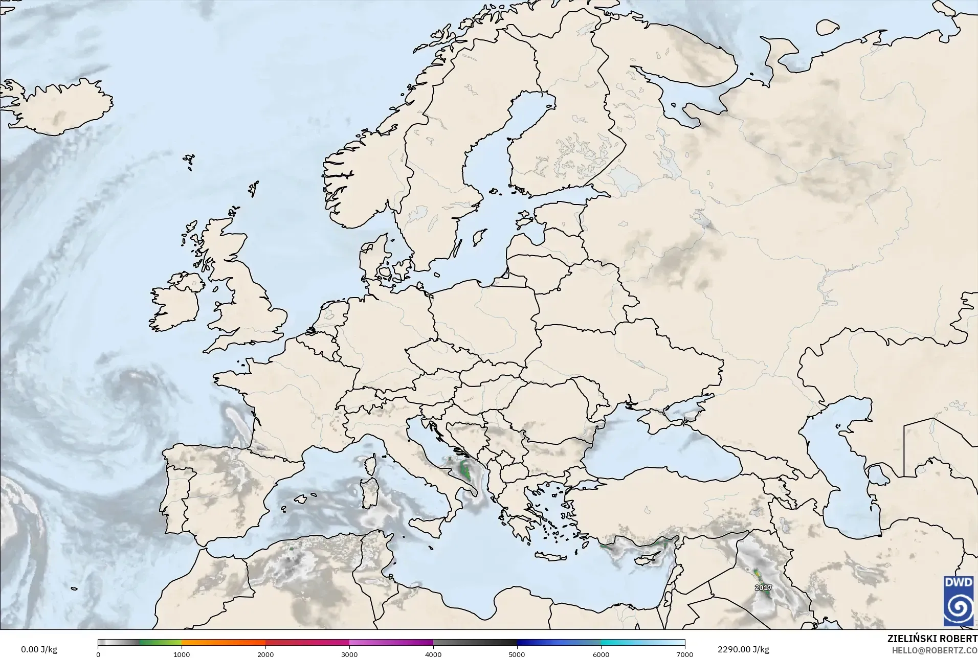 ICON modelo - Europa, CAPE