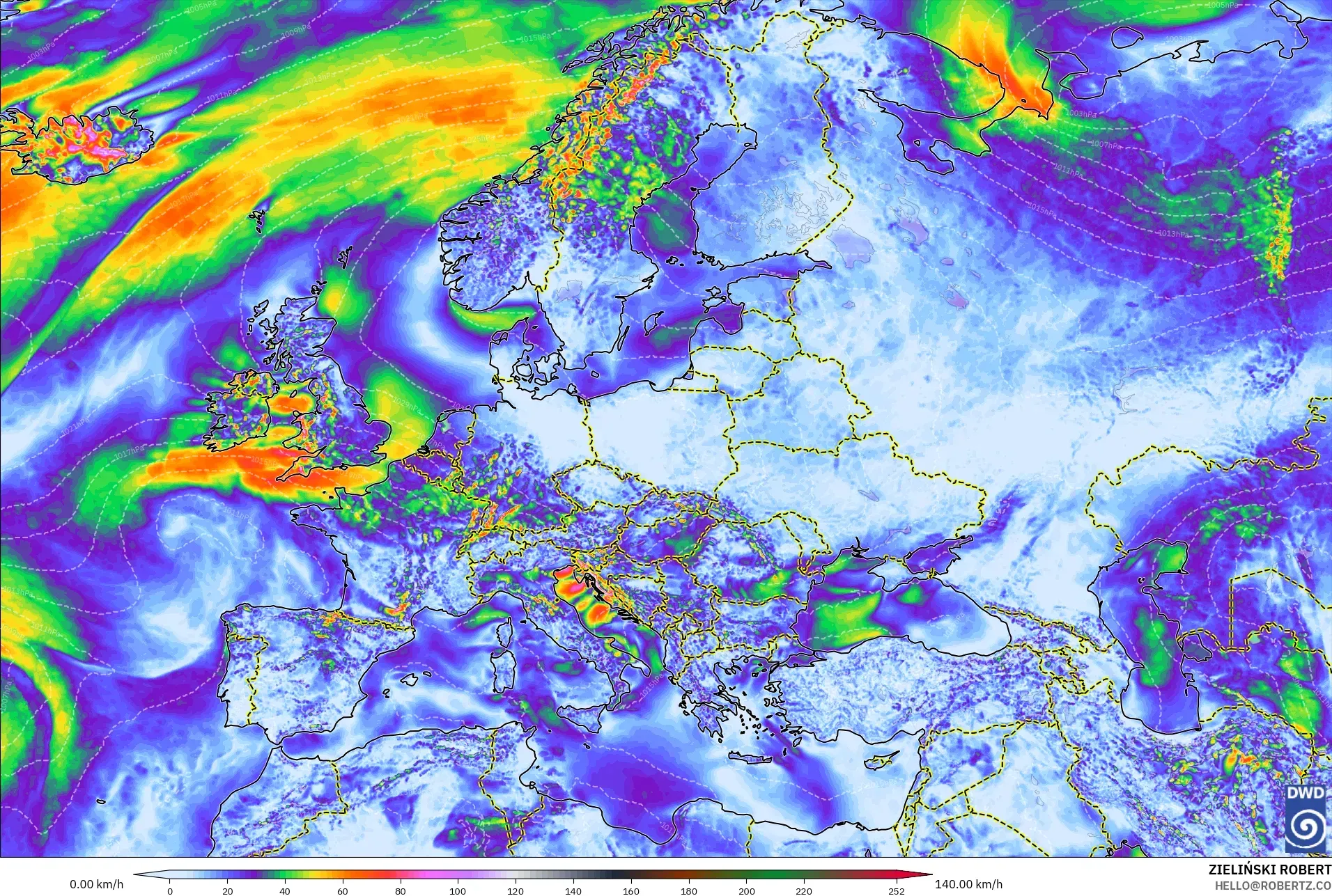 ICON modelo - Europa, Rajadas de Vento Máximas