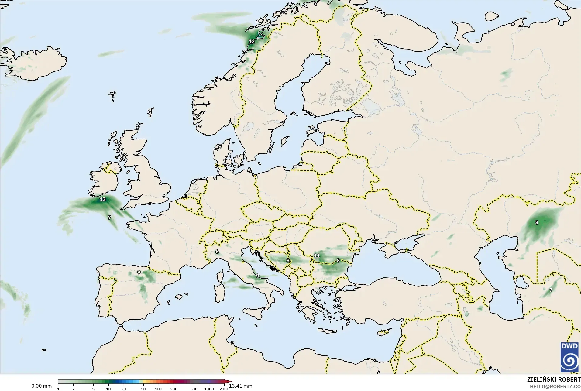 ICON modelo - Europa, Acúmulo de precipitação