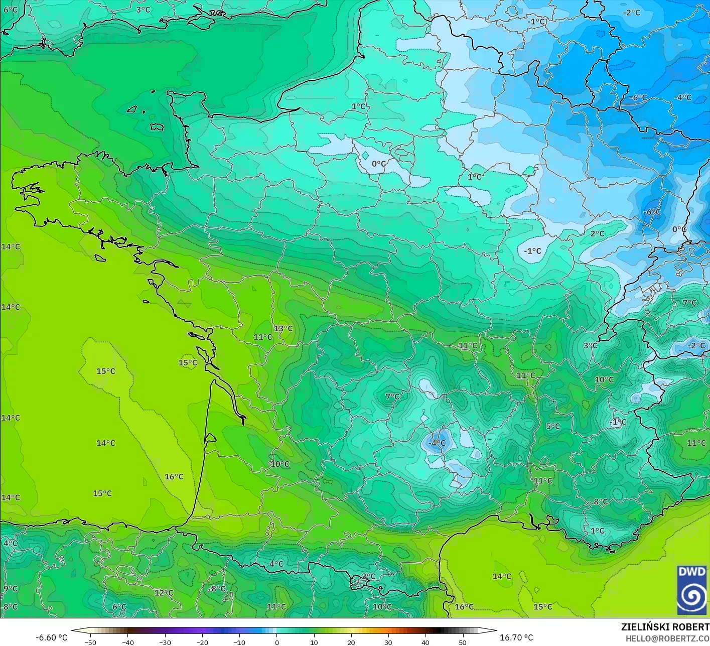 ICON modelo - França, Ponto de orvalho a 2 m