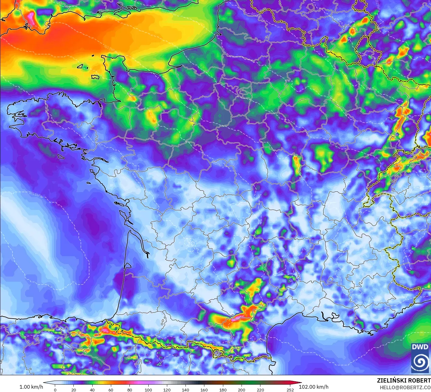 ICON modelo - França, Rajadas de Vento Máximas