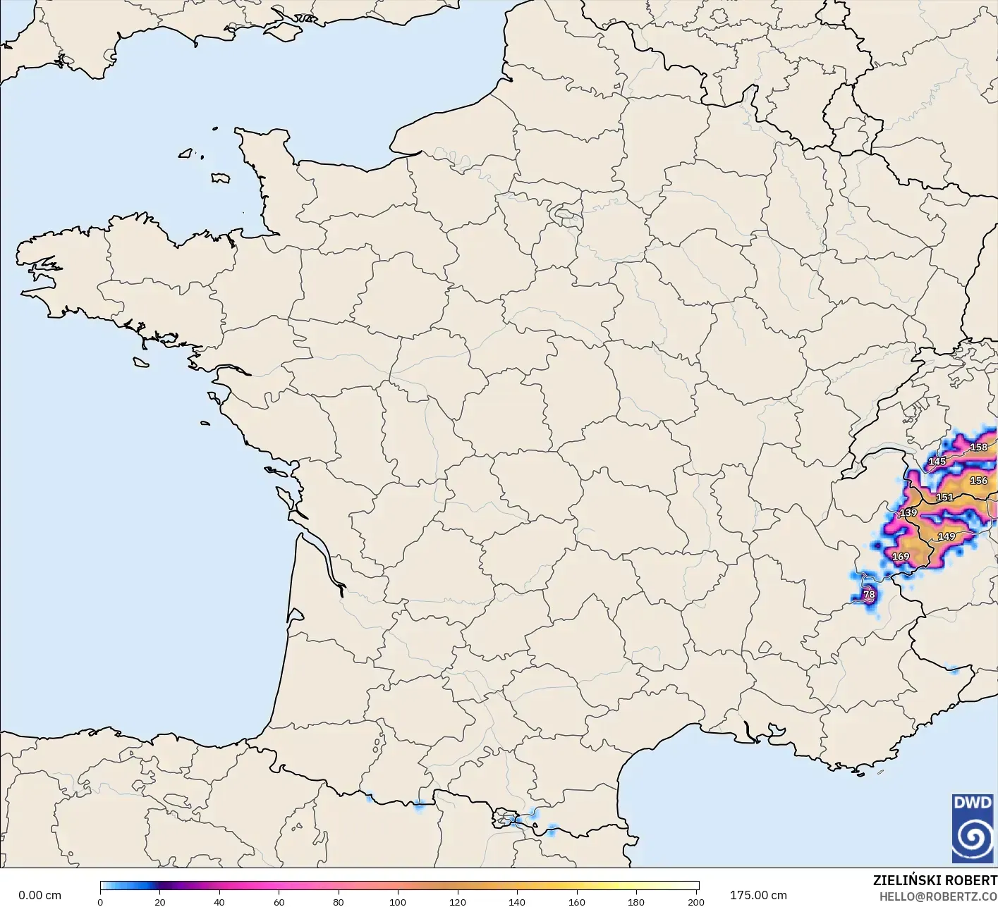 ICON modelo - França, Profundidade da neve