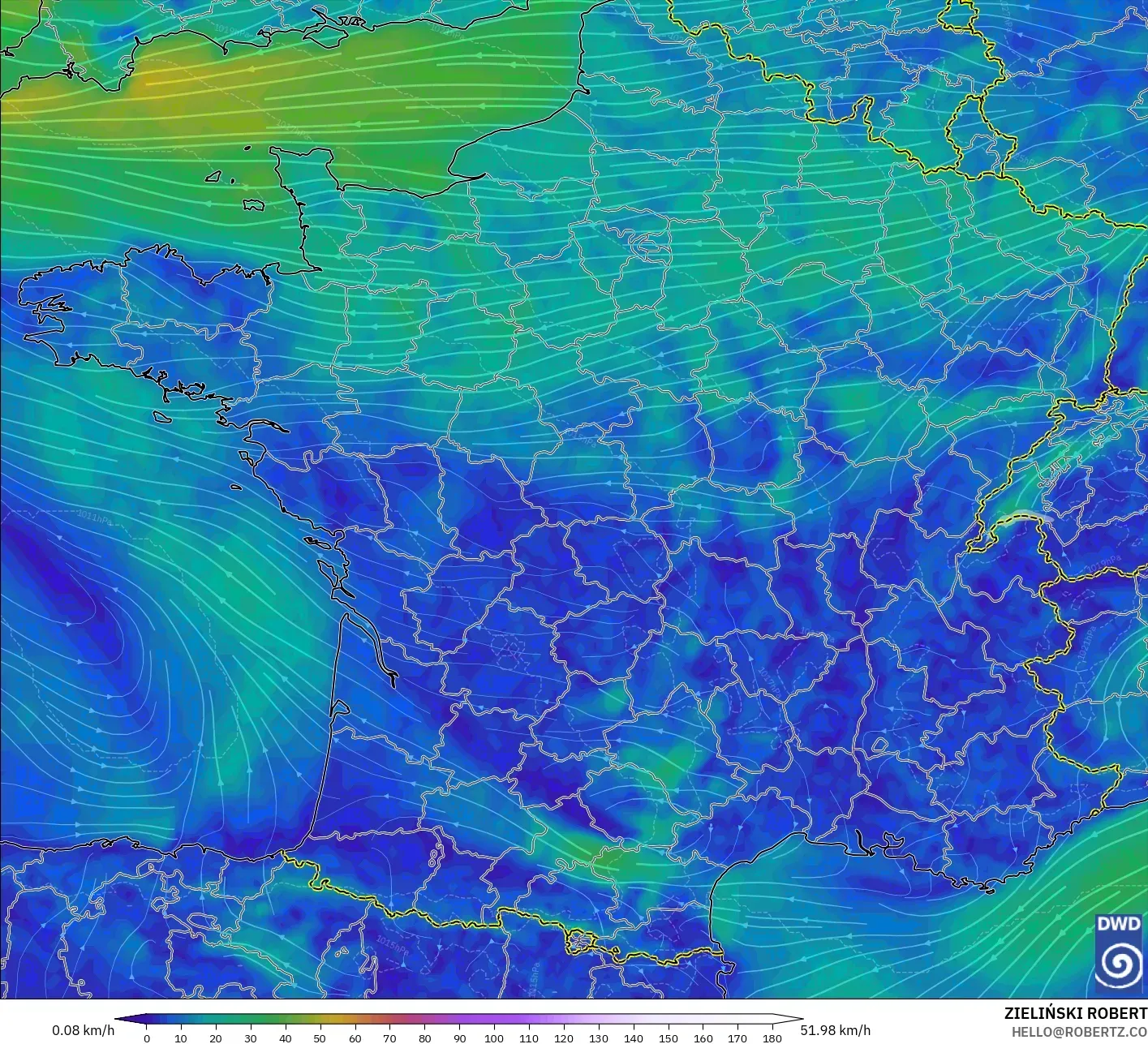 ICON modelo - França, Vento a 10 m
