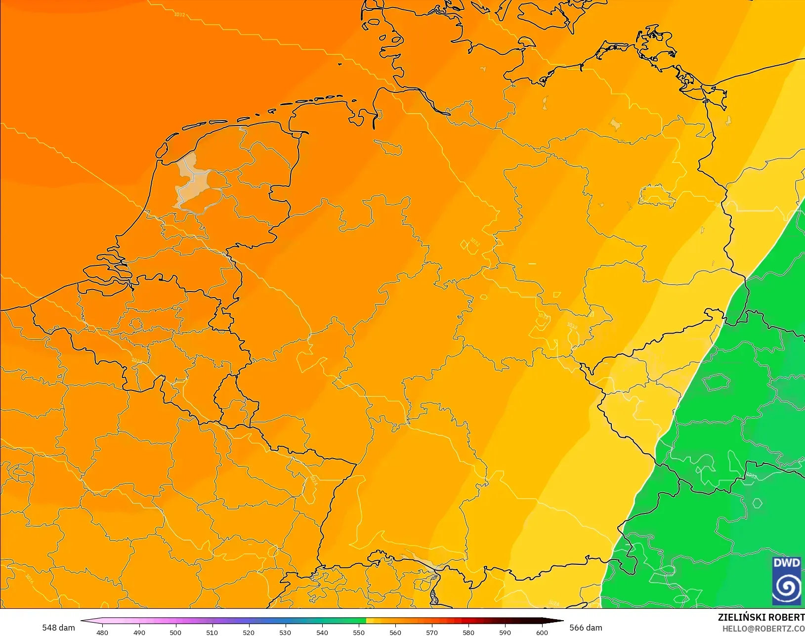 ICON modelo - Alemanha, Altura geopotencial a 500 hPa
