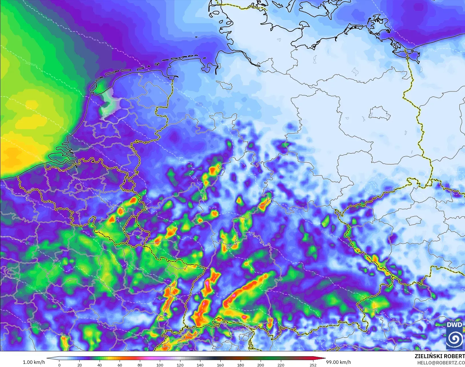 ICON modelo - Alemanha, Rajadas de vento