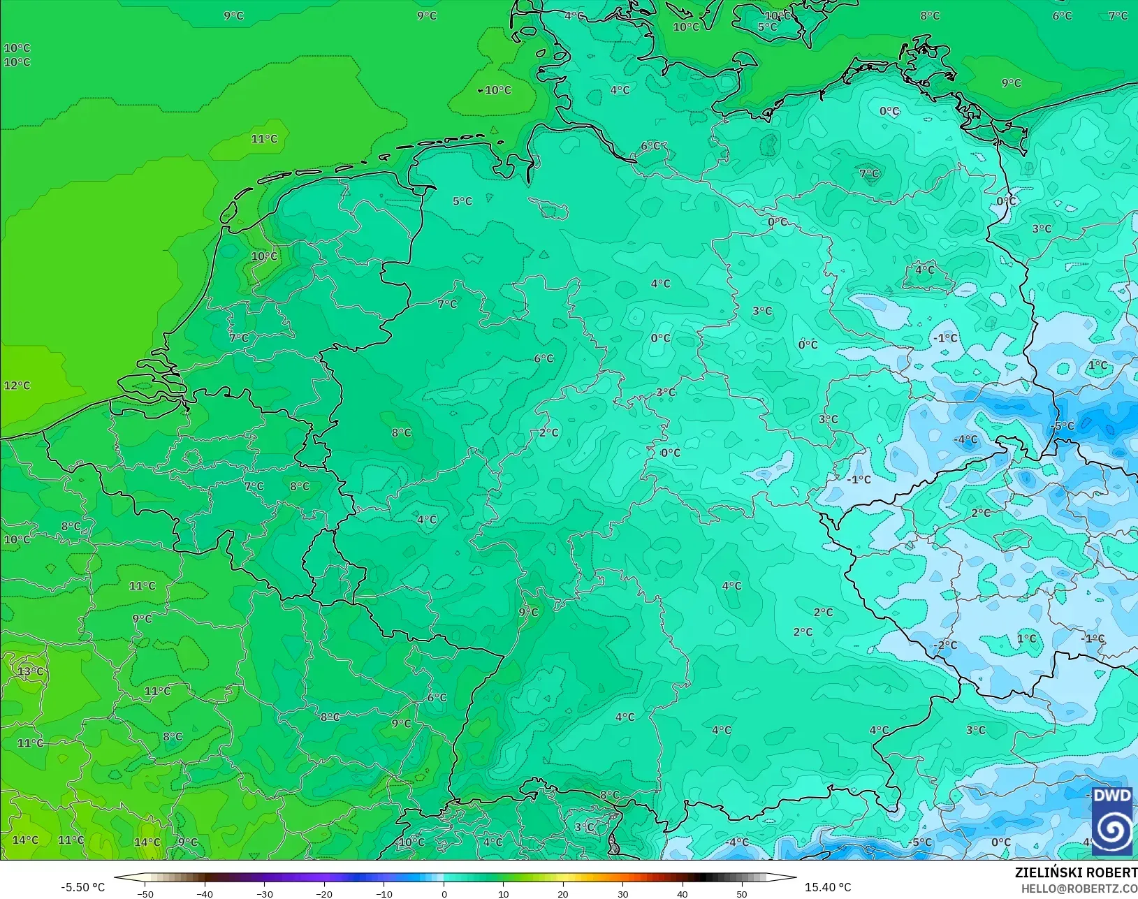 ICON modelo - Alemanha, Temperatura a 2 m