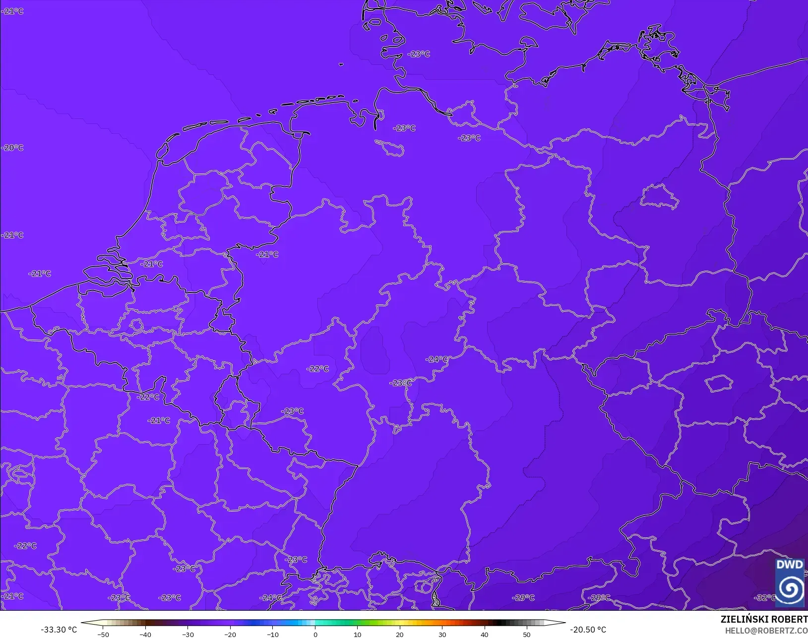 ICON modelo - Alemanha, Temperatura a 500 hPa