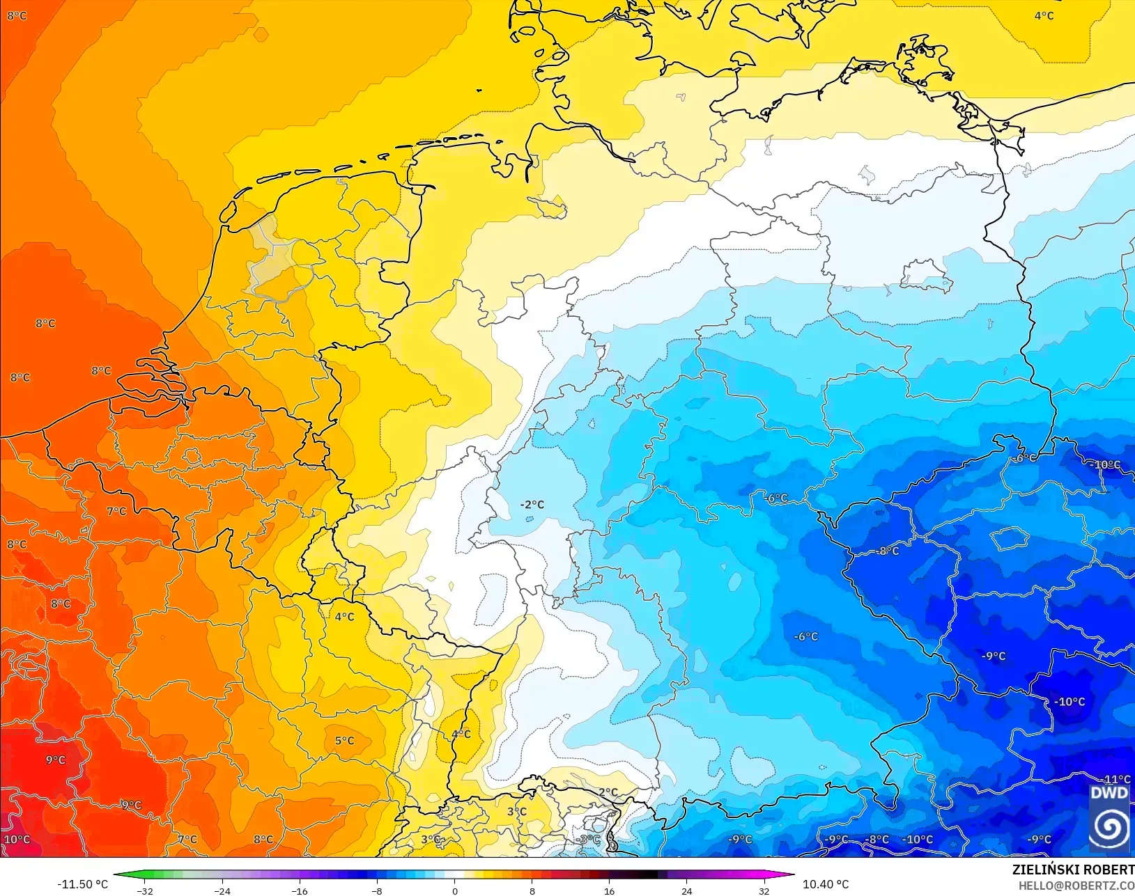 ICON modelo - Alemanha, Anomalia de temperatura a 850 hPa
