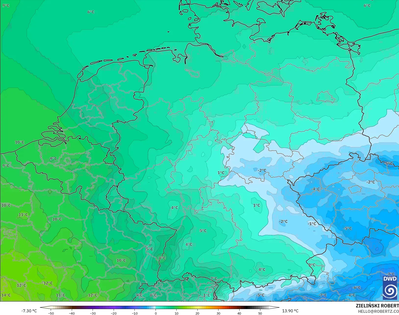 ICON modelo - Alemanha, Temperatura a 850 hPa