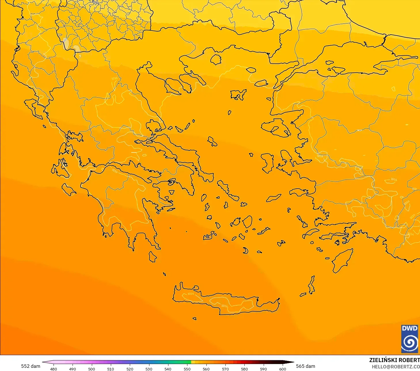 ICON modelo - Grécia, Altura geopotencial a 500 hPa