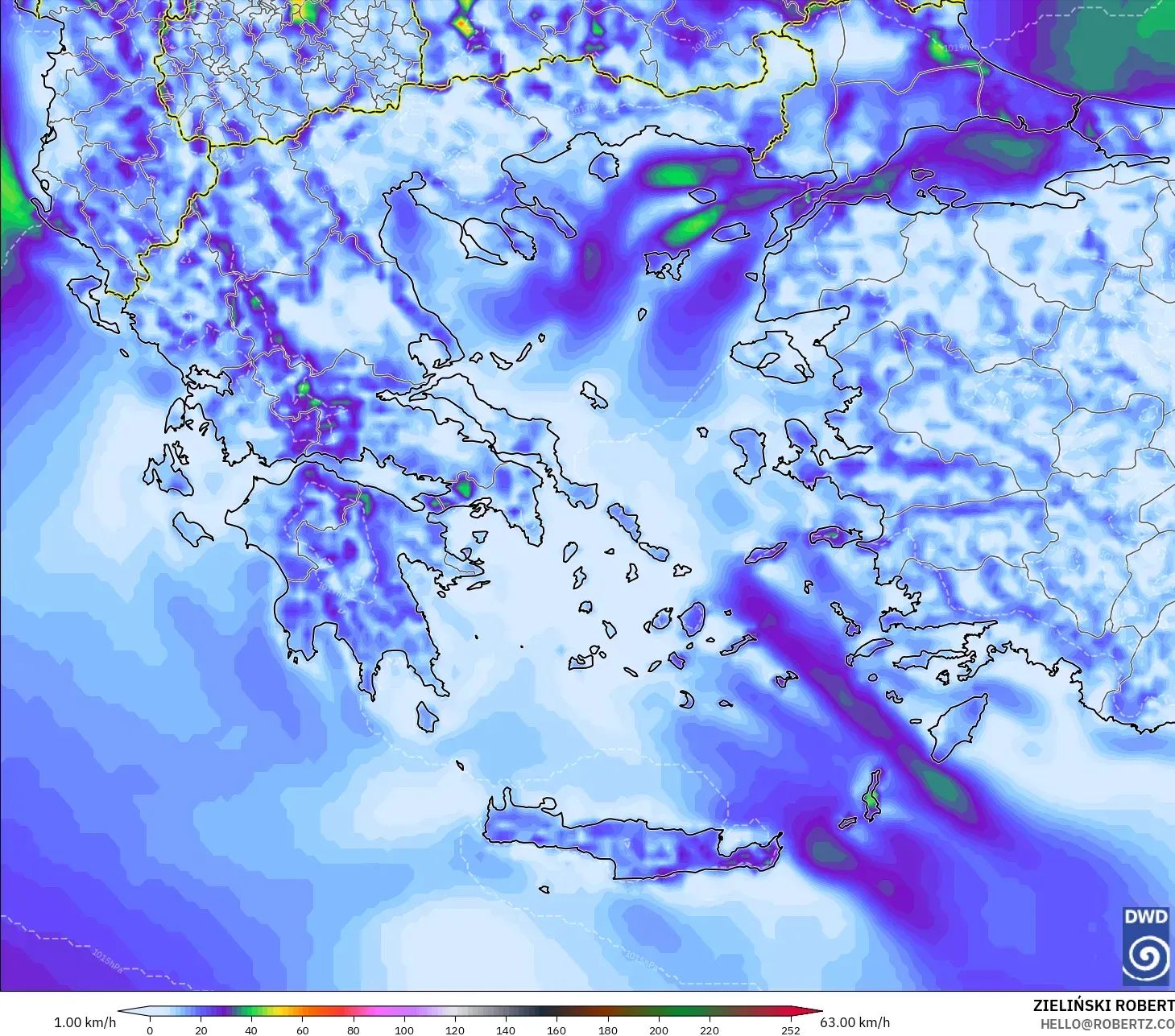 ICON modelo - Grécia, Rajadas de Vento Máximas