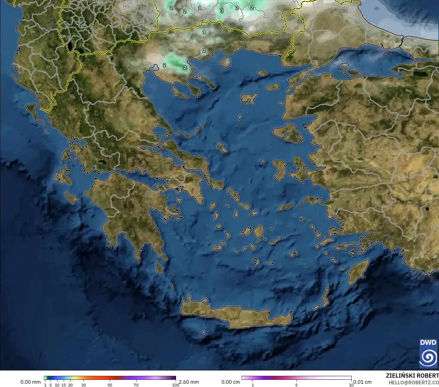 ICON modelo - Grécia, Precipitação, nuvens e pressão