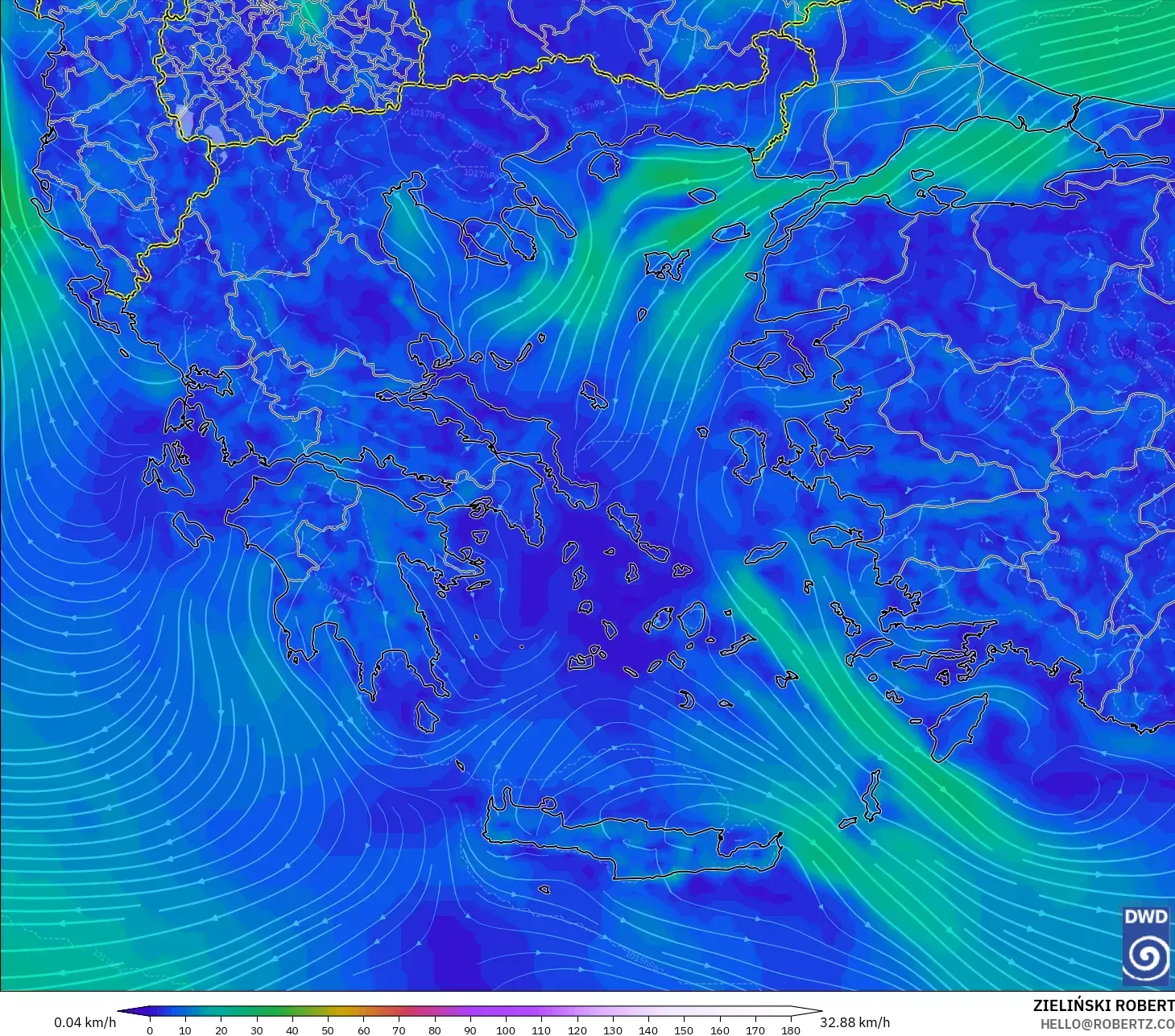 ICON modelo - Grécia, Vento a 10 m