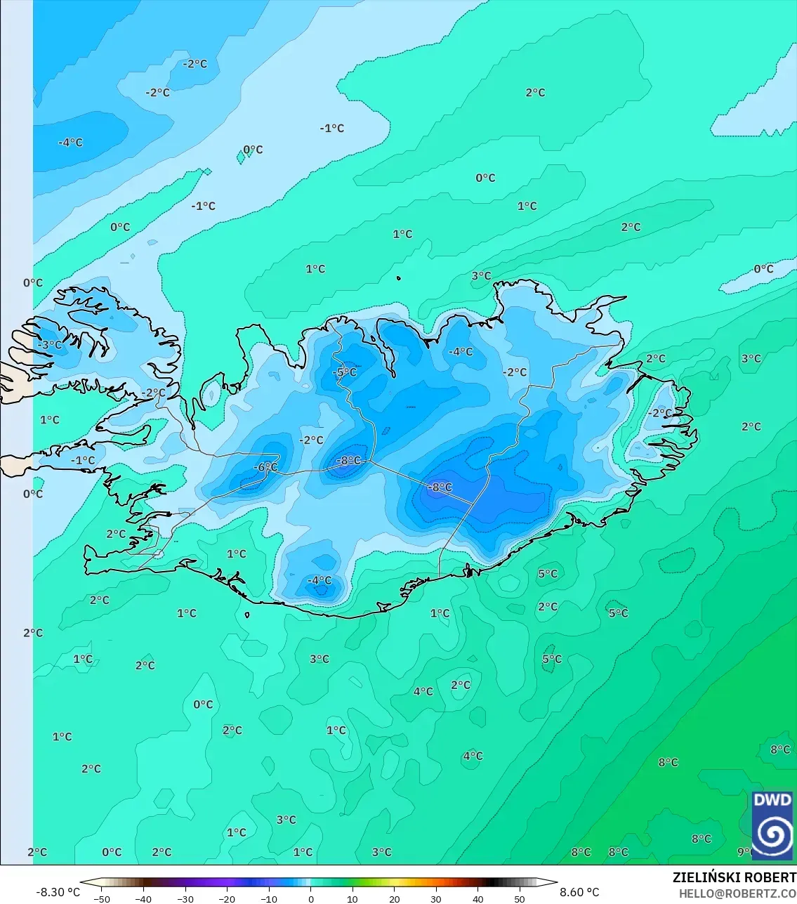 ICON modelo - Islândia, Ponto de orvalho a 2 m
