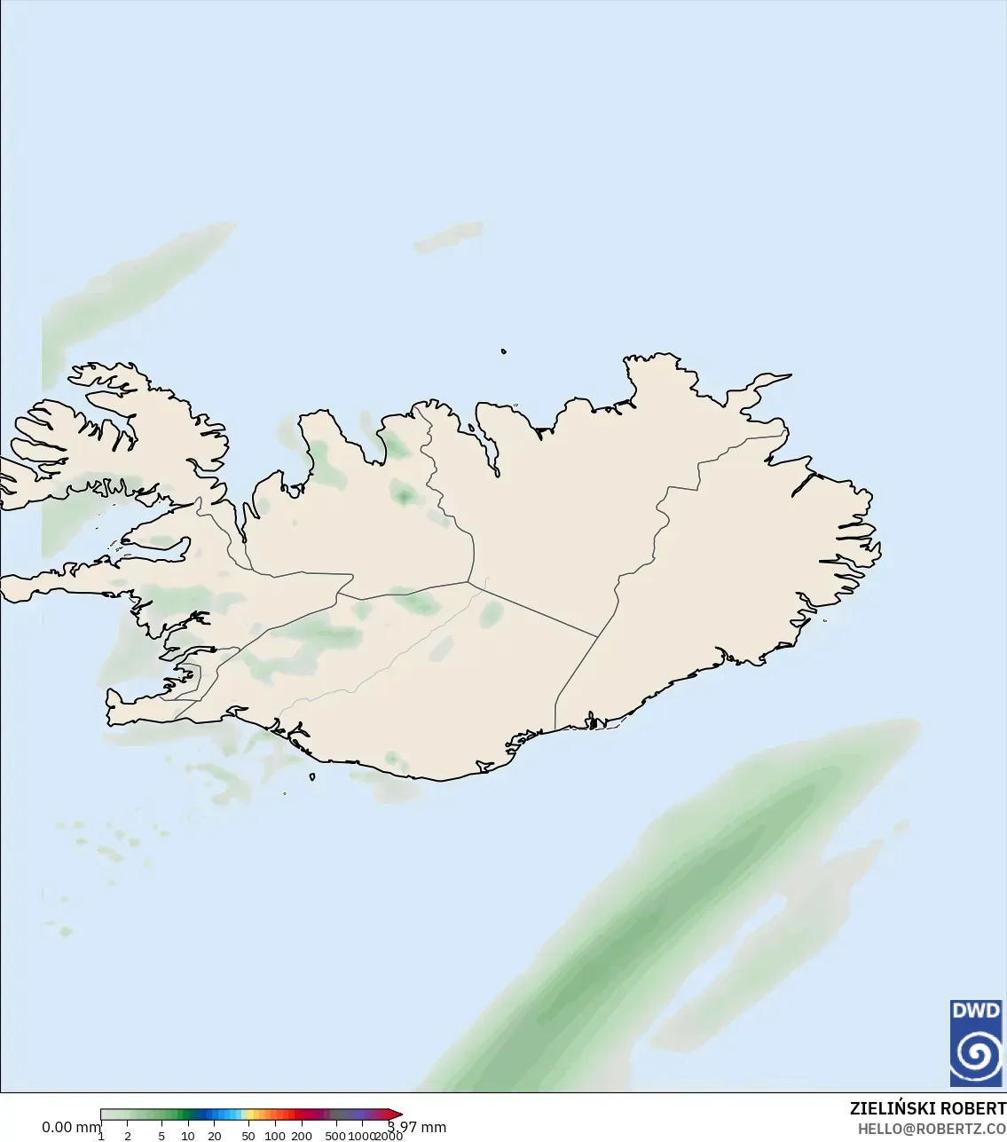 ICON modelo - Islândia, Acúmulo de precipitação