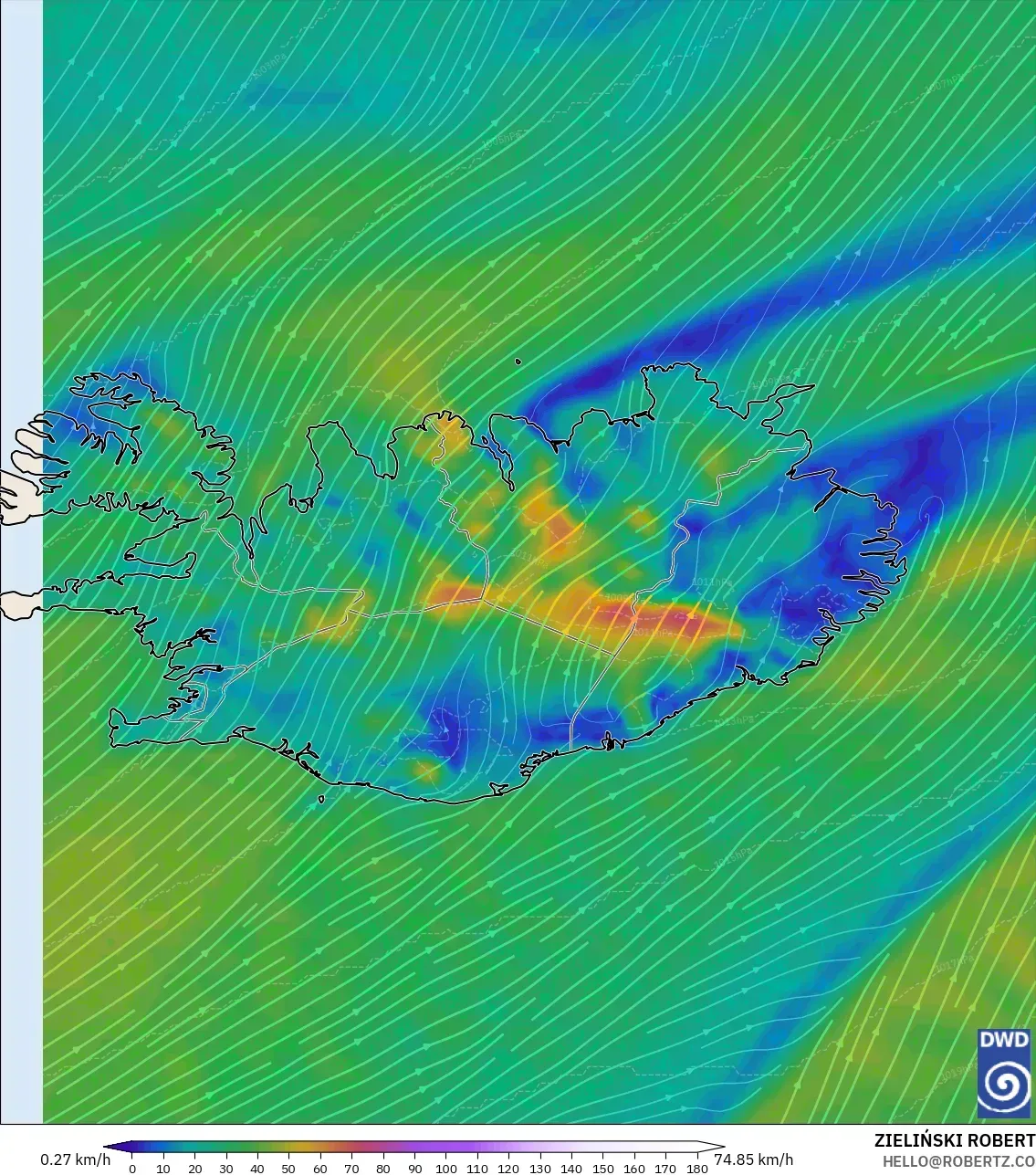 ICON modelo - Islândia, Vento a 10 m