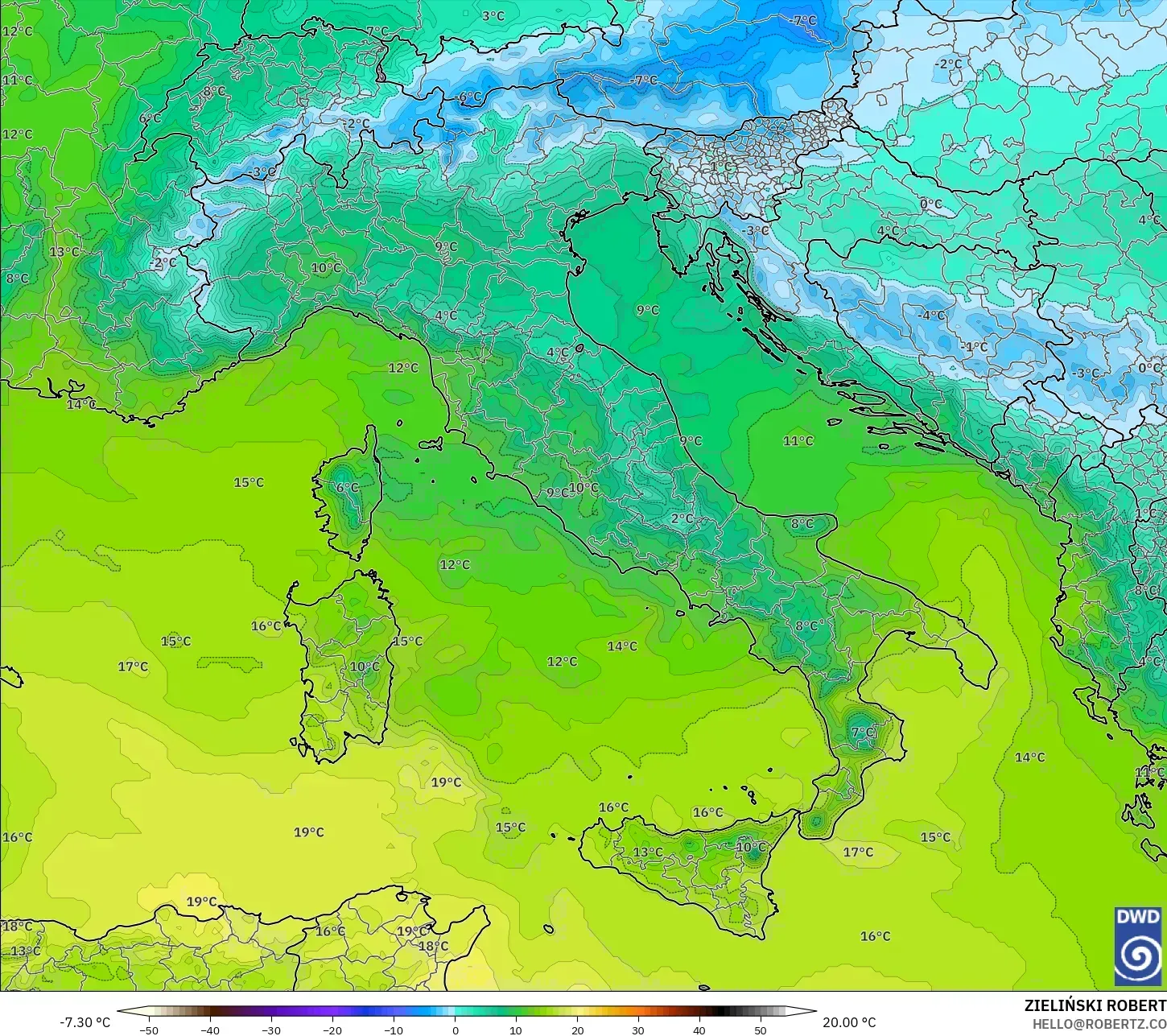 ICON modelo - Itália, Temperatura a 850 hPa