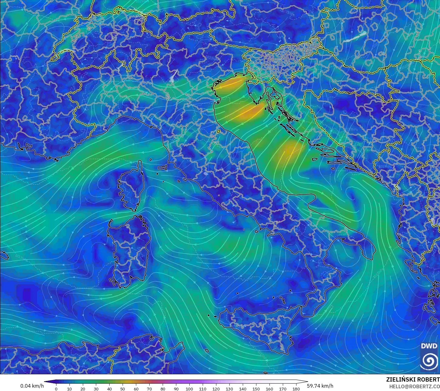 ICON modelo - Itália, Vento a 10 m