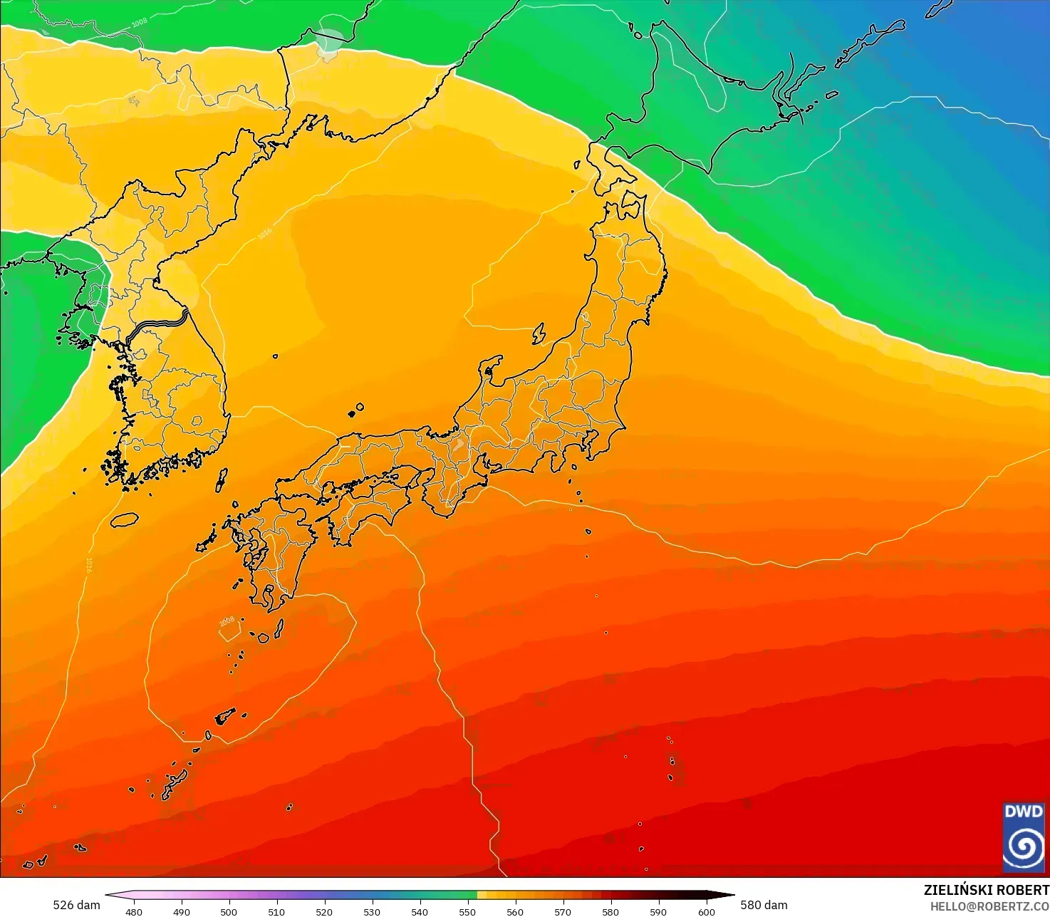 ICON modelo - Japão, Altura geopotencial a 500 hPa