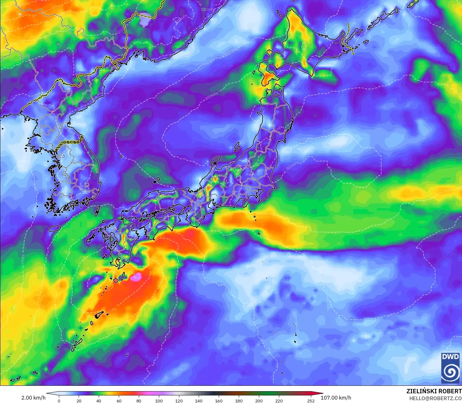 ICON modelo - Japão, Rajadas de Vento Máximas