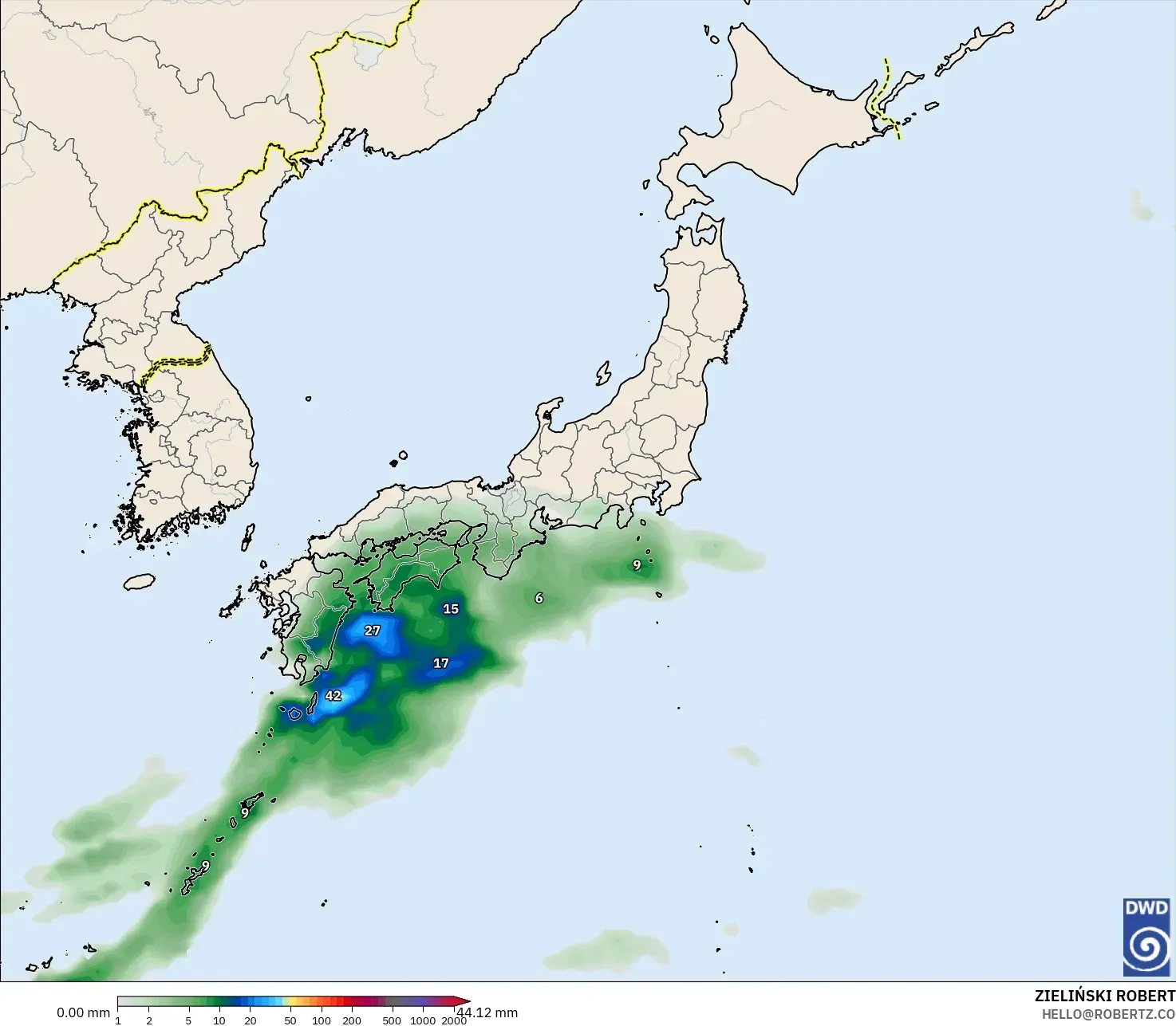 ICON modelo - Japão, Acúmulo de precipitação