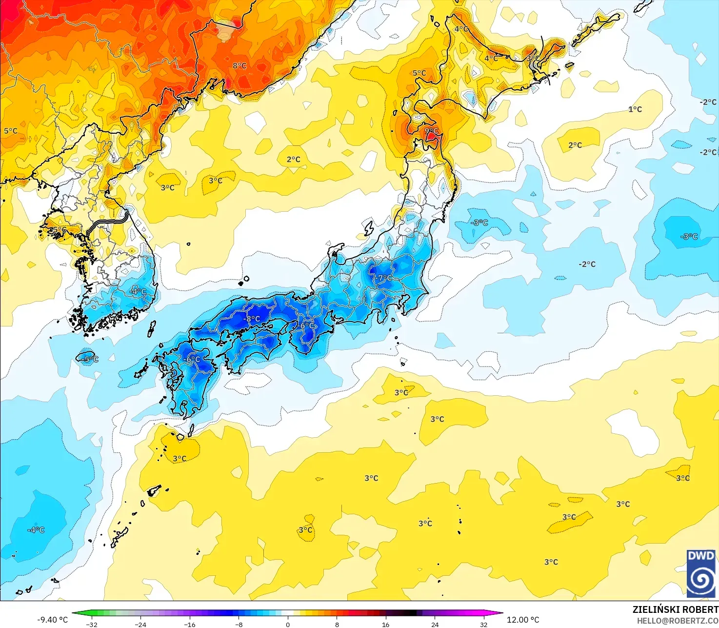 ICON modelo - Japão, Anomalia de temperatura a 2 m