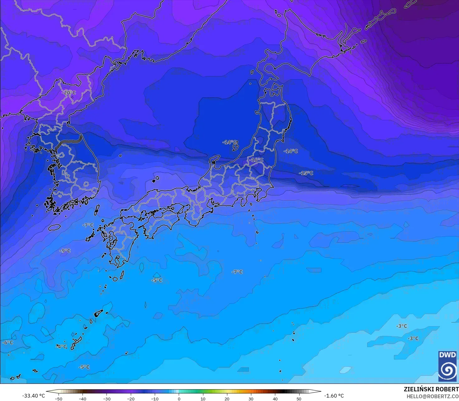 ICON modelo - Japão, Temperatura a 500 hPa